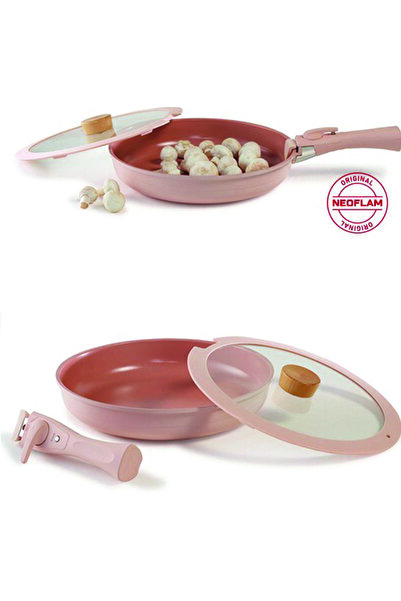 NEOFLAM Midas Pembe 21 Parça Ayrılabilen Saplı Iç Içe Geçebilen Indüksiyonlu Tencere Tava Seti