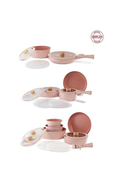 NEOFLAM Midas Pink 26-Piece Detachable Handle Nesting Induction Pot Pan Set