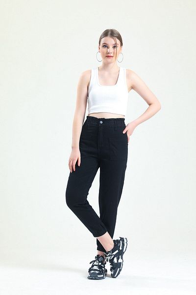 SHEVEGA Γυναικείο τζιν παντελόνι Jogger Jean με λεπτομέρεια μαύρης τσέπης (λεπτό ύφασμα)