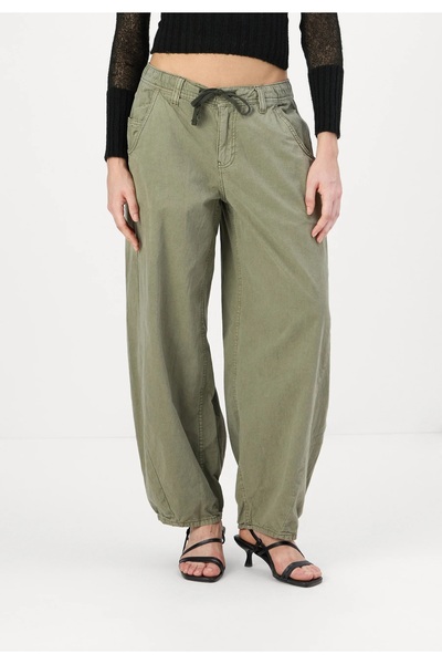 september island High Waist Khaki Cocoon Oversize Trousers - Shalwar Cut