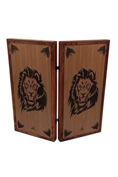 Simya Oyun Aletleri Figür Aslan Baş Tavla Ceviz Kaplama El Yapımı