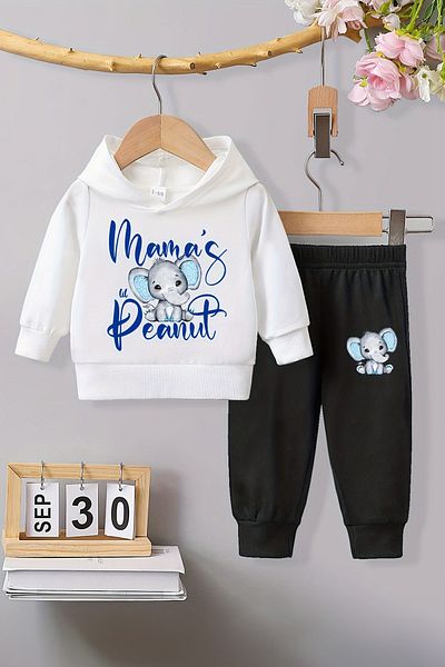 ADABEBEK Premium Mamas Elefant Printed Baby Set - Hooded, Bottom and Top Set 22579