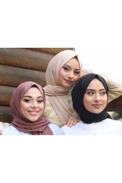 HAR-UM Ticaret Hijab Women's Cotton Jazz Shawl Model - Set of 3 Black, beige, mink