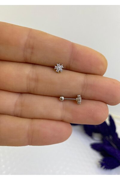 Arescollection ZİRKON TAŞLI ÇİÇEK MİNİMAL TRAGUS HELİX KIKIRDAK KULAK MEMESİ ...