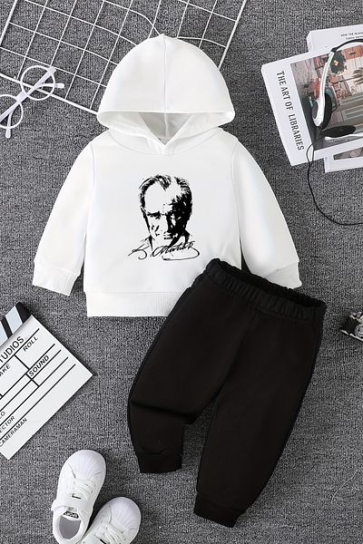 ADABEBEK Ataturk Printed New Season Hooded Baby Set - 10053