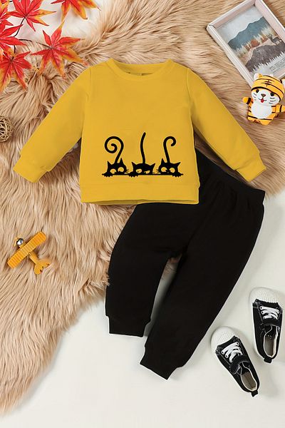 ADABEBEK New Season Cute Cats Printed Bottom Top Baby Suit 12418