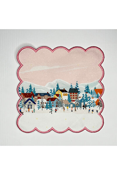 DECO Χριστουγεννιάτικη ροζ κεντημένη ψηφιακή χαρτοπετσέτα κοκτέιλ με τύπωμα - Πλένεται