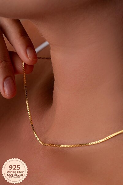 CAN SİLVER Gold Küp  Kadın  Zincir 14 Ayar Altın Kaplama Kolye  2MM  925 Ayar...