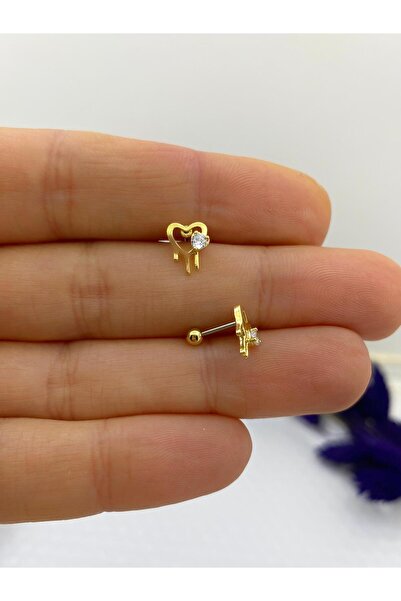 Arescollection ZİRKON TAŞLI KALP FİGÜRLÜ TRAGUS HELİX KIKIRDAK KULAK MEMESİ L...