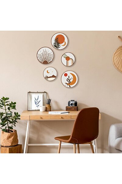 fabriflow exclusive Dekoratif Çiçeçekler Mdf 5 Parça Çerçeve Görünümlü Daire ...