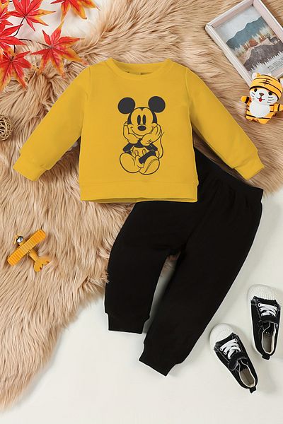 ADABEBEK New Season Miki Printed Baby Set - Crew Neck, Bottom and Top Set 10045