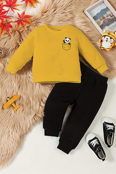 ADABEBEK Yeni Sezon Cep Panda Baskılı Alt Üst Bebek Takım 12681