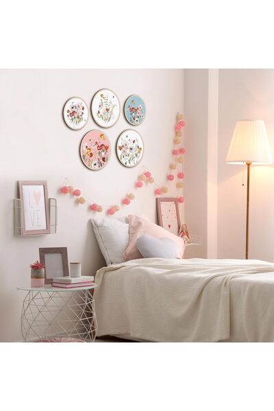 fabriflow exclusive Dekoratif Çiçeçekler Mdf 5 Parça Çerçeve Görünümlü Daire ...