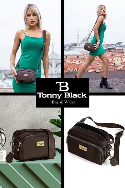 Tonny Black Original Women's Two-Eye Comfortable Column Strap Diagonal Adjustable Strap Waterproof Shoulder Bag