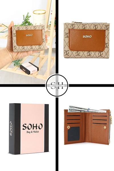 SOHO Originální dámský držák na karty s víceokým vzorem Barevná peněženka na mince a papírové peníze na zip