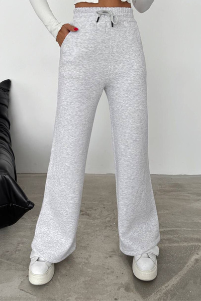 Mogi Butik Kadın Bol Paça Yüksek Bel Polarlı Kışlık Eşofman Altı 3025