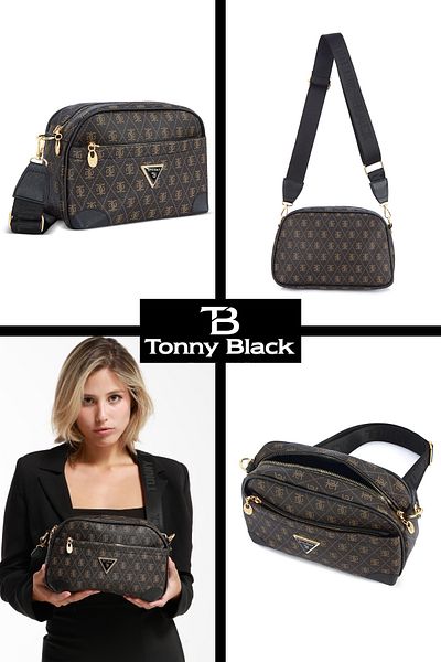 Tonny Black Stylish Patterned Soft Leather - Comfort Model Hand and Shoulder Bag with Pockets
