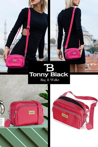 Tonny Black حقيبة كتف نسائية أصلية مريحة ذات عينين وحزام متقاطع قابل للتعديل مقاومة للماء