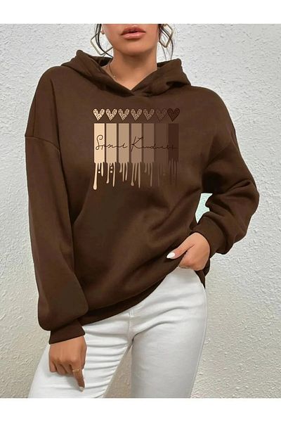 yueswear Кафяв унисекс плетен суитшърт с леопардов шарка - 2 прежди, повдигнати