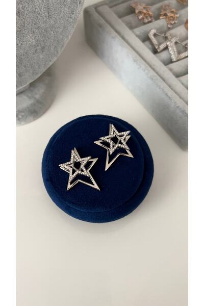 SU PERİSİ TAKI BİJUTERİ Vip Seri Gümüş Zirkon Taşlı Yıldız Küpe