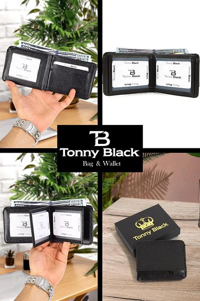 Tonny Black Originální pánská černá sportovní a stylová kožená peněženka v krabičce s 10 držáky na karty, 3 přihrádkami na doklady a 1 přihrádkou na papírové peníze