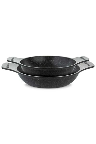 ThermoAD 2 Piece Casserole and Pan Set Granite Cast Pan Set 20cm 22cm
