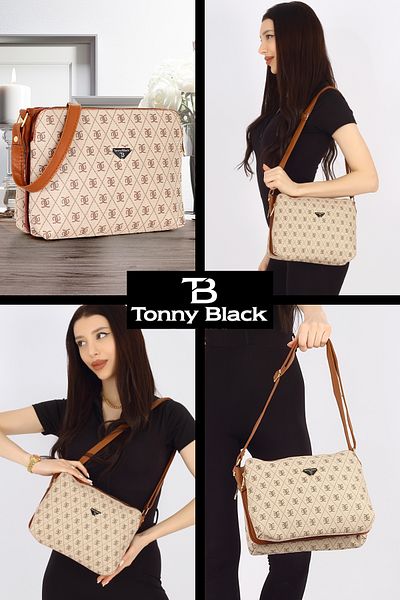 Tonny Black Original Women's Zippered 3 Compartment Soft Leather Stylish Model Adjustable Cross Strap Shoulder Bag