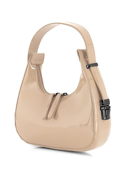 Tonny Black Original New Season Shiny Patent Leather Baguette Model Single Eyed Stylish Handbag and Shoulder Bag Mink
