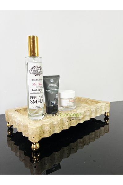 Modestmar Natural Travertine Edge Detailed Presentation Gold Blackberry Ball Footed