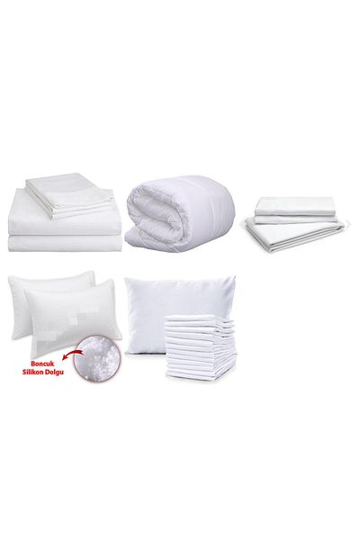 PRİVATE Single Pillowed Quilted Bed Duvet Cover Set Dowry Set 100% Cotton White Hotel Type 63 Wire