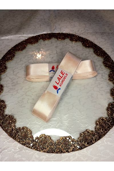 yörük tuhafiye 10 Meters Cream Satin Ribbon - 3 Cm Wide Set, Ecru Color