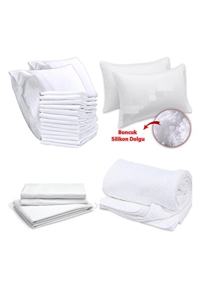 PRİVATE Set lenjerie de pat cu pernă unică Piqué Set nunți 100% bumbac alb ti...