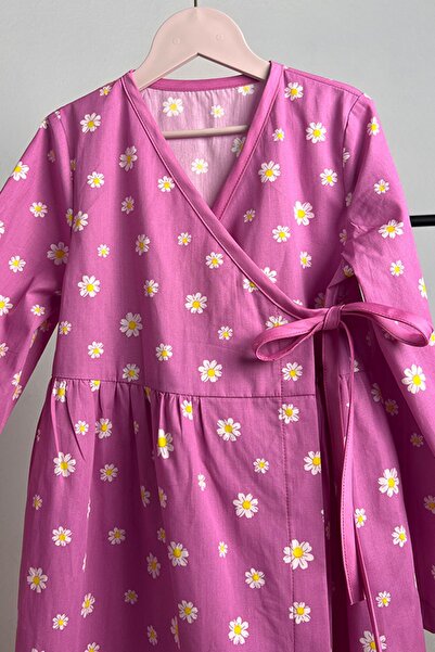 Masnu Çocuk Kız Çocuk Pembe Çiçekli %100 Pamuklu Namaz Elbisesi