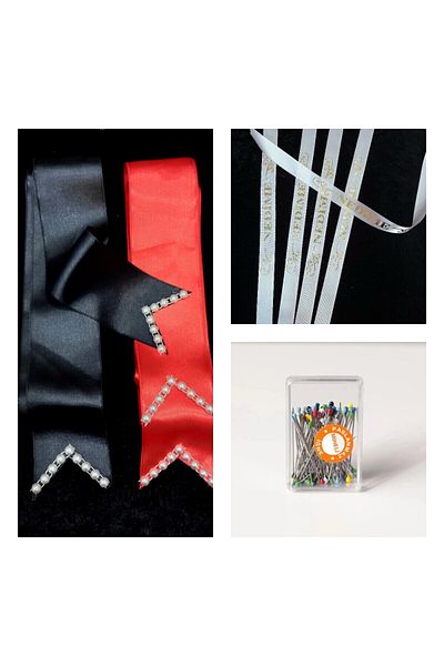 yörük tuhafiye Black and Red Pearl Bride Groom - 100 Pieces of Needles and White Bridesmaid Sleeve Ribbon