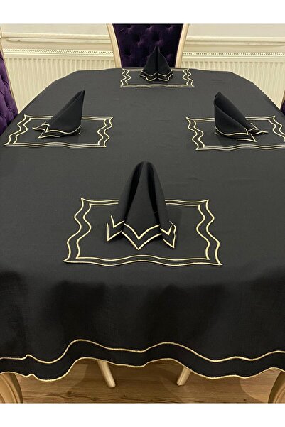 Nur Homing مفرش طاولة جولد ويف ومنديل 8 قطع