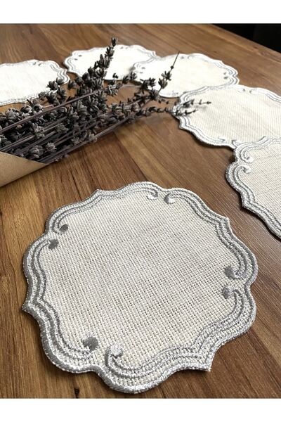 NURHAN HOME COLLECTION Πετσέτα παρουσίασης κοκτέιλ 6 τεμαχίων σε σγουρό μοντέλο σε ασημί χρώμα