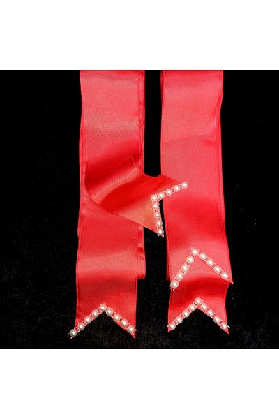 yörük tuhafiye Red Pearl Jewelry for Bride - Groom and 100 Pieces of Needle and Groomsmen Sleeve Ribbon