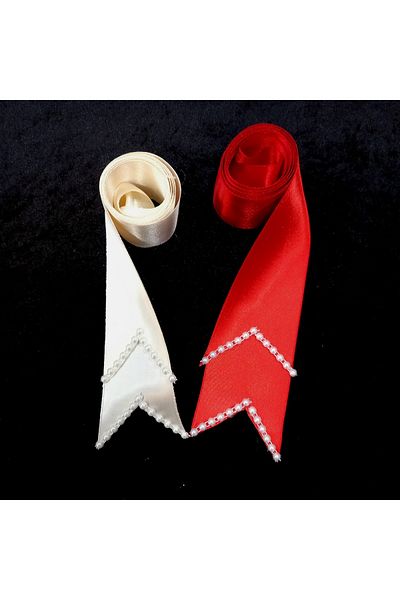 yörük tuhafiye Red Cream Bride's Groom - Jewelry Ribbon with Pearls, Henna Night Mallet