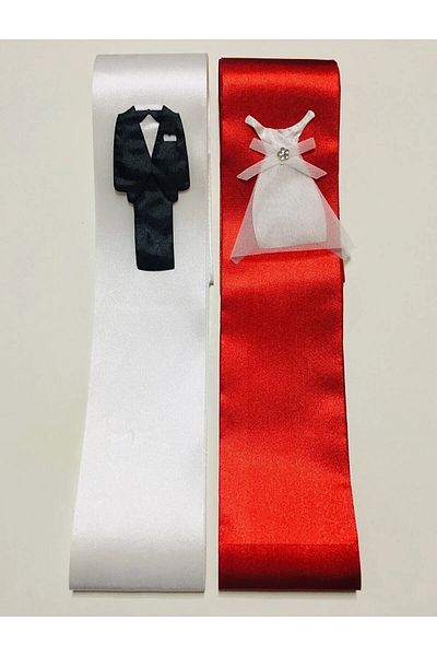 yörük tuhafiye 2-Meter Red-White Bride and Groom Ribbon
