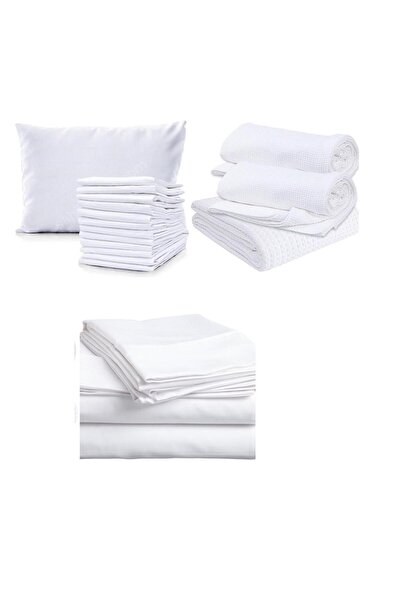 PRİVATE Set lenjerie de pat dublu Pique Set cadou 100% bumbac alb tip hotel 6...