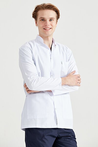 VAYVAYLI White Male Doctor Teacher Lab Coat with Judge Collar Jacket Size