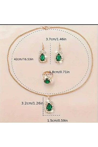 Beyna Gold Plated - Crystal Jewelled Necklace and Ring Set, Gift for Mother