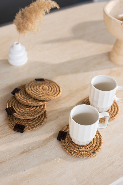 Comfort Craft طقم من 4 أكواب من الجوت المحبوك باللون البيج الطبيعي