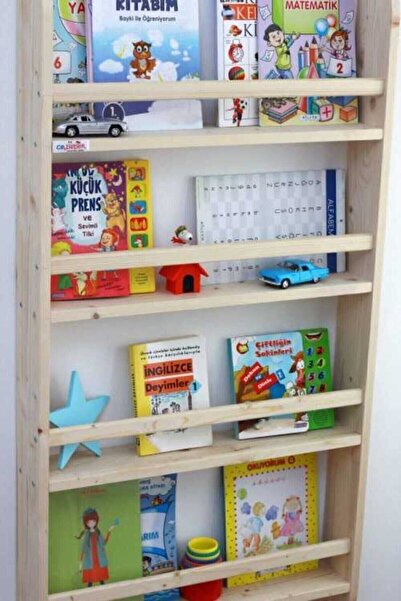 evbiziz Doğal Ahşap Çam Bebek Çocuk Odası Montessori Ahşap Duvar Rafı Kitaplı...