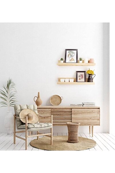 evbiziz Doğal Ahşap Çam 2 Li Rustik Dekoratif Duvar Rafı