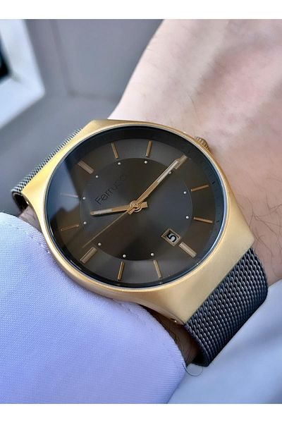 Ferrucci Men's Rose Black Watch - No Numbers, with Calendar and Adjustable Band