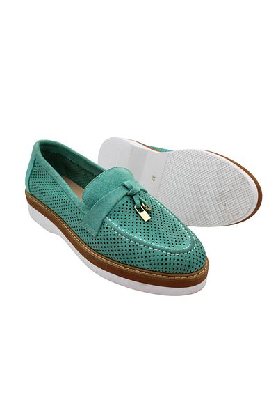aayak&kabımofficial Turquoise Laser Genuine Leather Women's Casual Shoes