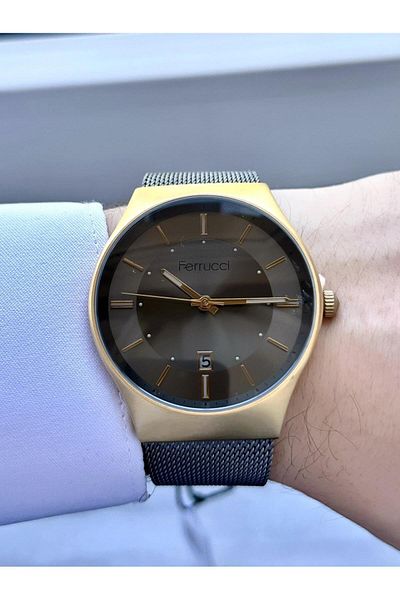 Ferrucci Men's Rose Black Watch - No Numbers, with Calendar and Adjustable Band