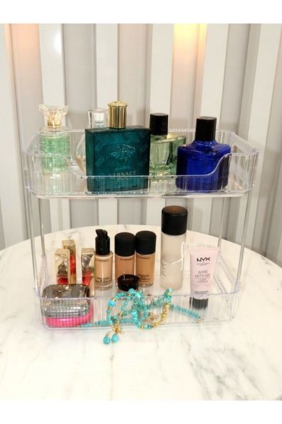 ARMESE Double Layer Makeup Cosmetic - Brush Holder Bathroom Kitchen Office Home Organizer, Multi-Purpose Organizer Shelf