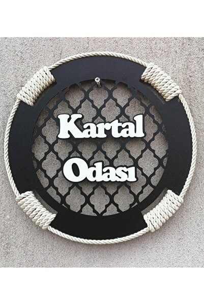 Bilge Lazer Ahşap Halat Detaylı çocuk odası Kapı Duvar Süsü kartal Odası siya...